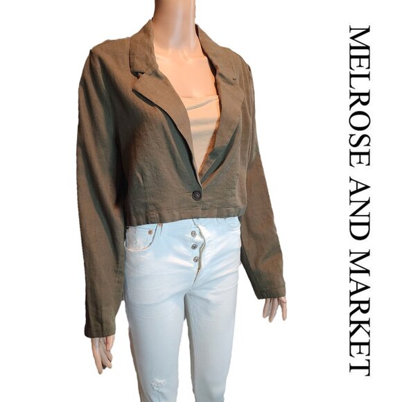 Melrose and Market Crop Linen Blend Blazer NWT Green XL - Picture 1 of 11